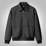 black zip-up jacket with a shirt collar image